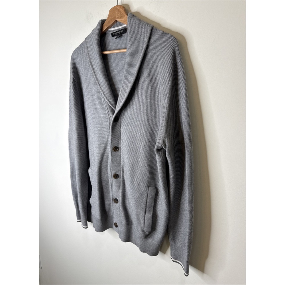Banana Republic Supima Cotton Shawl Collar Cardigan Sweater Gray Preppy Men's XL